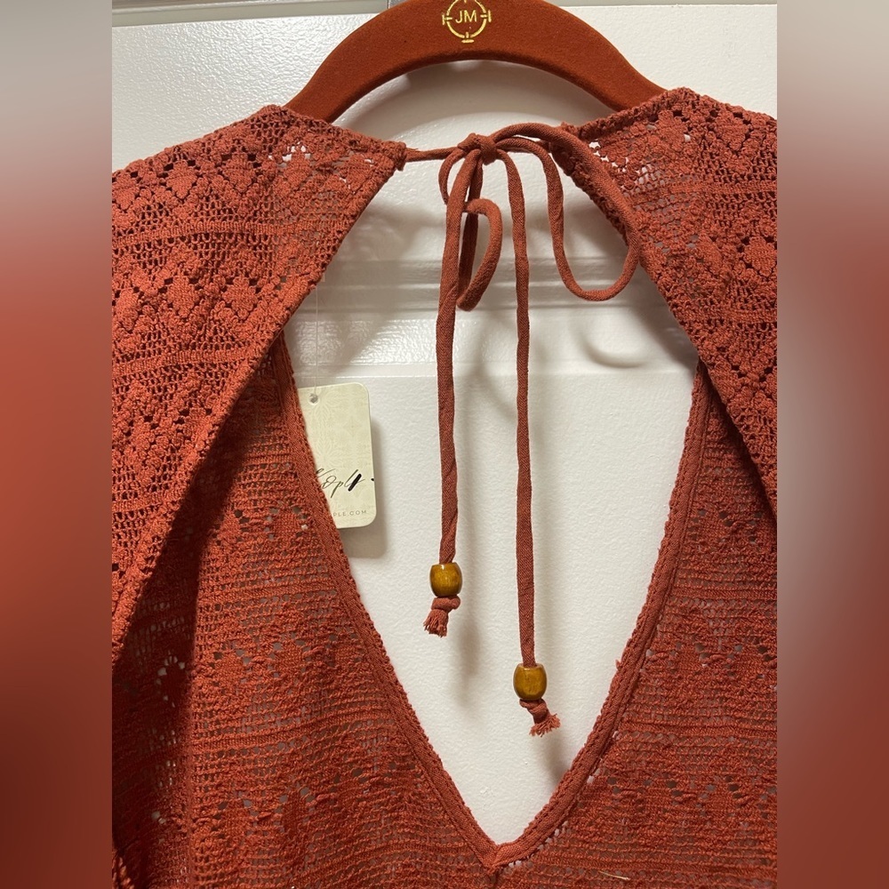 NWT. $88R Free People Sea Through Beach Mini Dress. Size S. Terracotta - Picture 7 of 7